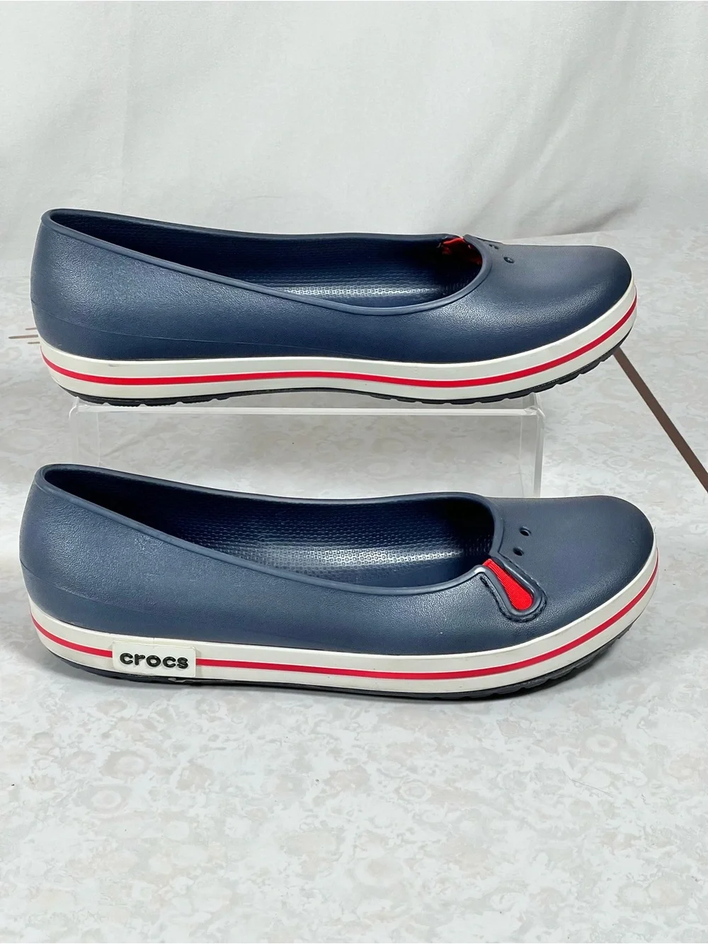 Crocs Crocband Navy Blue White Red Ballet Flats Footwear Women’s Size 9 W